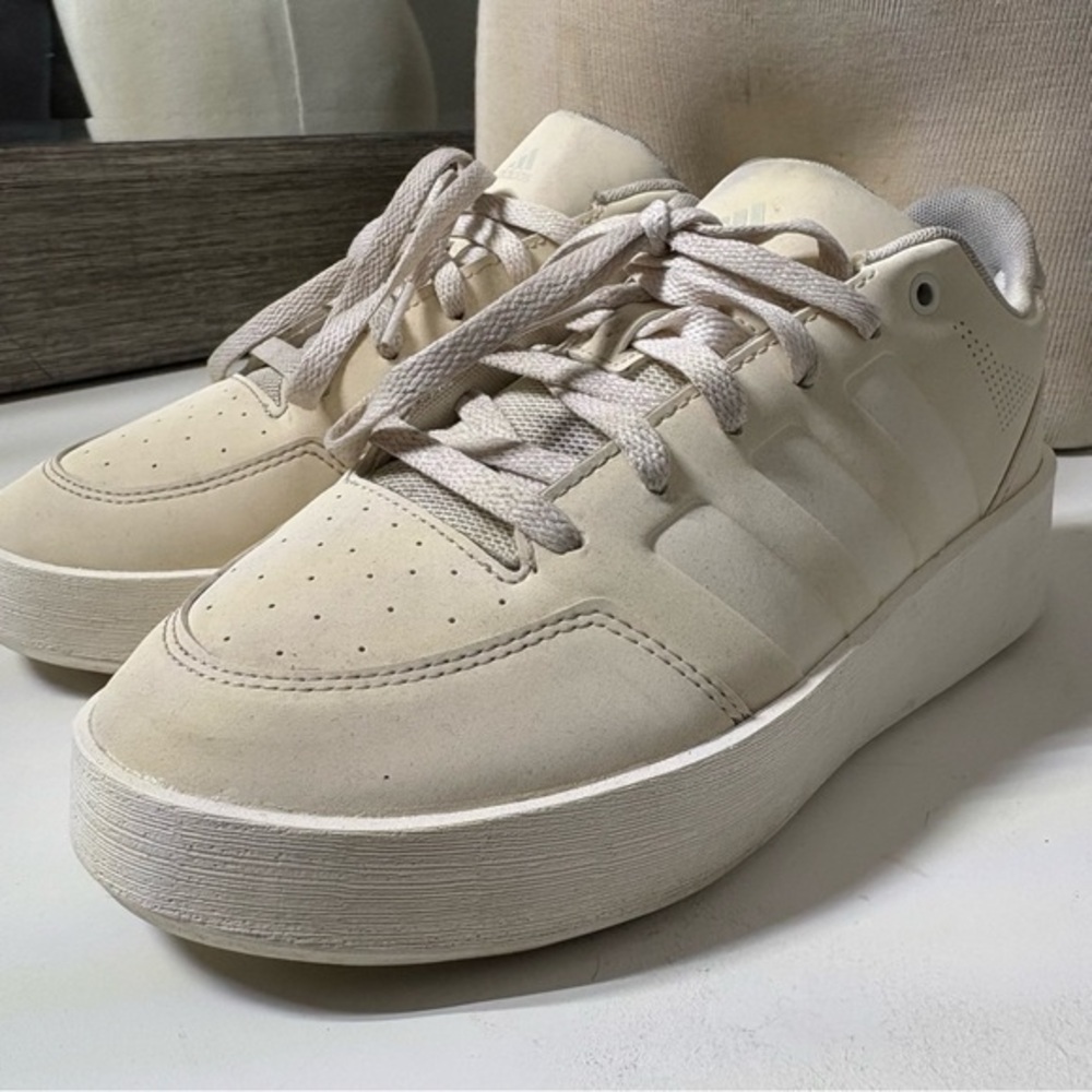 Adidas Cream Platform Sneakers with Suede Finish